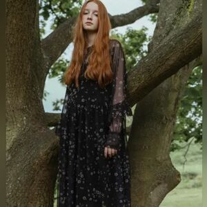 H&M Black Mesh Floral Long Sleeve Dress